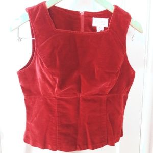 90's Red Zip Cotton Velour Velvety Sleeveless Top